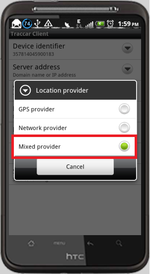 Android - traccar-client location provider settings